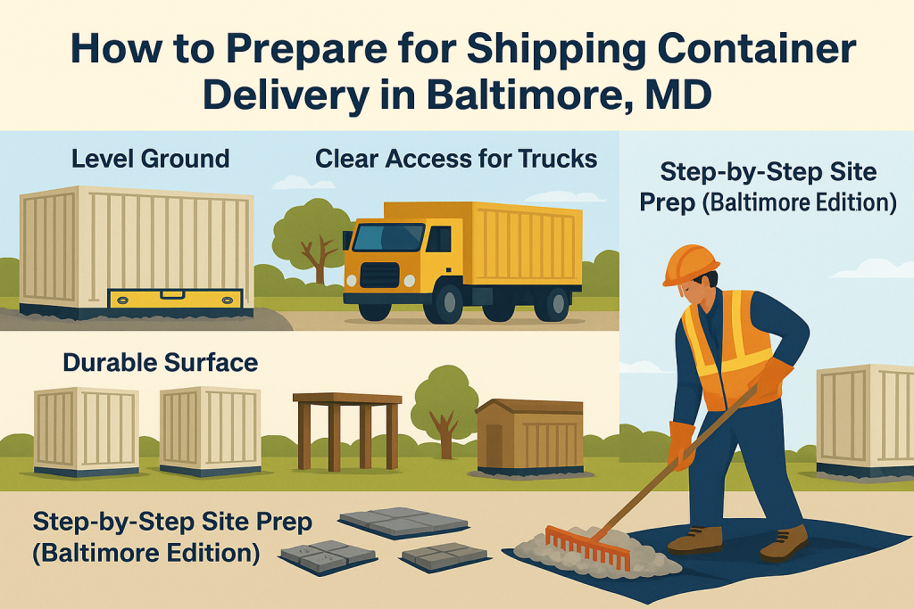 Prepare your site for shipping container delivery Baltimore MD. Follow this guide to avoid delays, misalignment, or blocked delivery access.