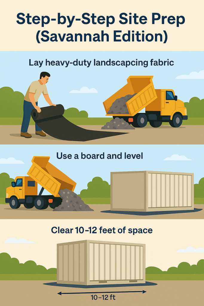 gravel pad for shipping container in Savannah GA