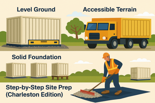 Gravel site prepared for shipping container delivery Charleston SC