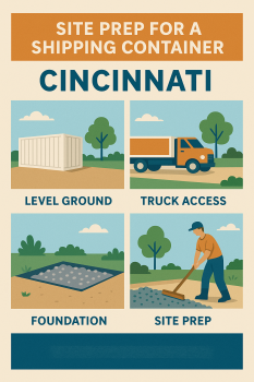 delivery truck placing container in Cincinnati driveway