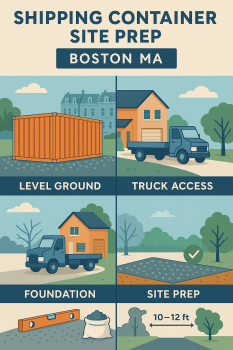 site prep for steel container on urban Boston property