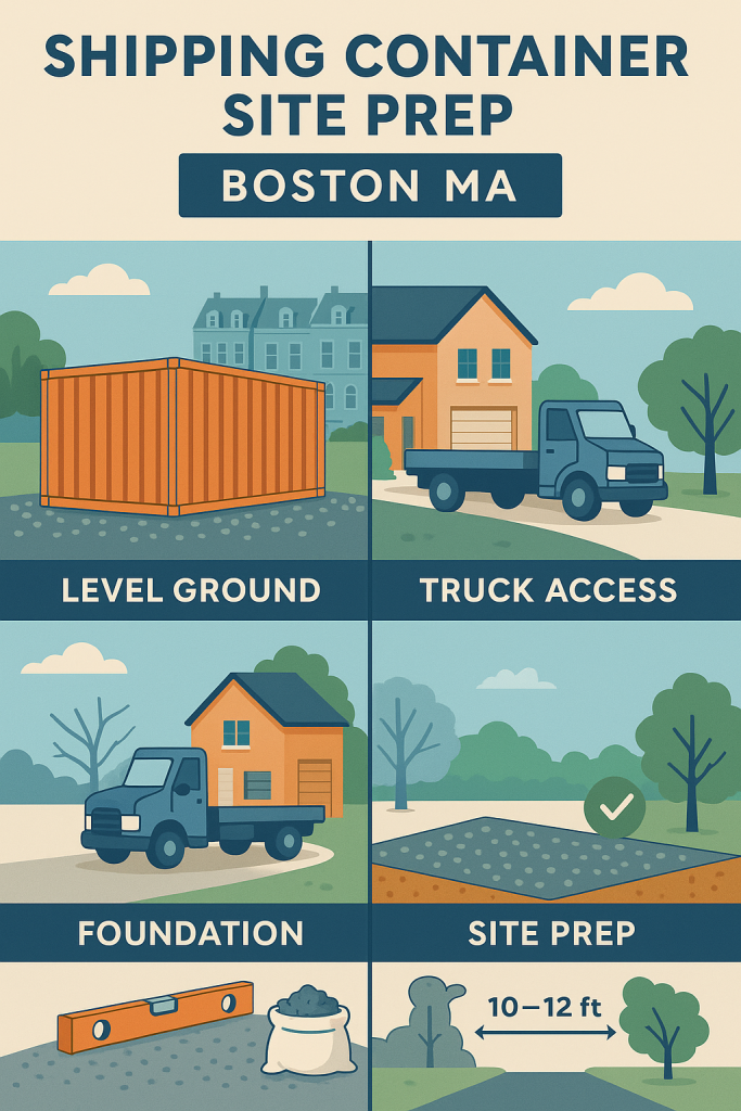 site prep for steel container on urban Boston property