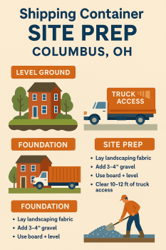 shipping container truck delivery in Columbus driveway
