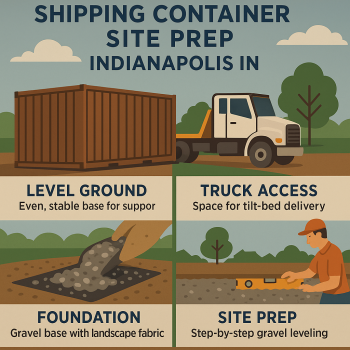 container delivery truck in residential Indianapolis driveway