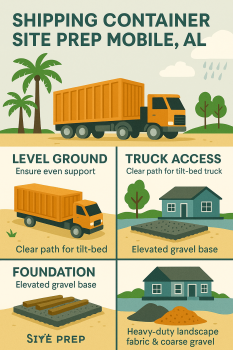container truck unloading in Mobile backyard