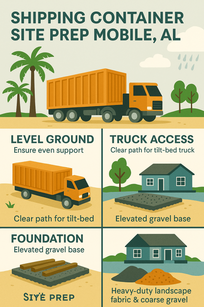 container truck unloading in Mobile backyard