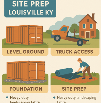 delivery truck placing container in Louisville backyard