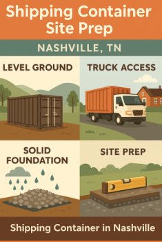 delivery truck accessing container site in Nashville yard